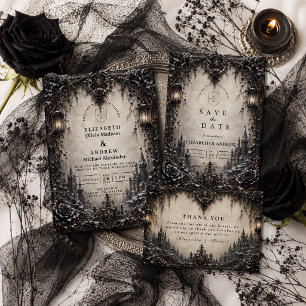 Elegante Goth Winterhuwelijk Bedankkaart