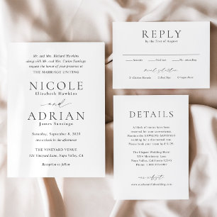 Nicole White Elegant Wedding RSVP Kaartje