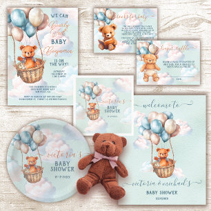 Teddy Bear Boy Hete Luchtballon Baby shower Papieren Bordje