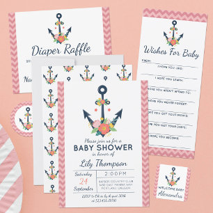 Diaper Baby shower Raffle Anchor Floral Girl Game