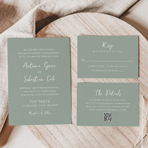 Elegante Sage Groene Moderne Bruiloft RSVP Kaartje