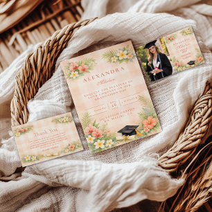 Tropische Gingham Bloemen Gradiëring RSVP Kaartje