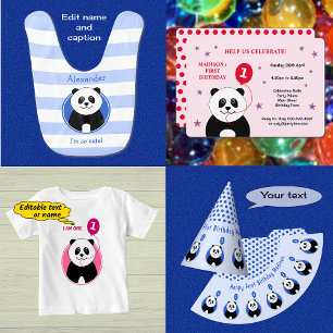 Leuke panda eerste verjaardagsfeestje roze kaart