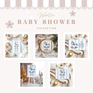 Baby shower met blauwe Rocking Horse Kaart