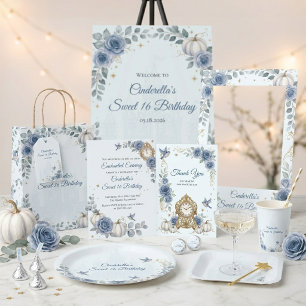 Stofbloem Blauwe Assepoester Sweet 16 Sprookje Bed Bedankkaart