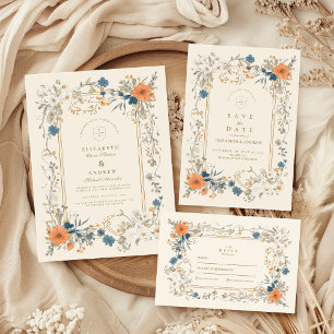 Boho  Floral Fern Wedding RSVP Kaartje