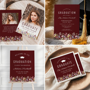 Boho Wilde Bloemen Bordeaux Afstudeerfeest Servet