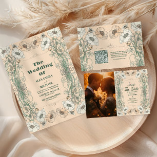 Huwelijk Floral Art Nouveau Informatiekaartje