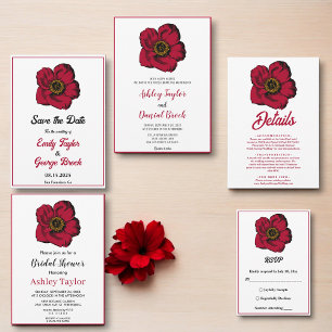 Elegant burgundy red roos romantic floral Wedding Kaart