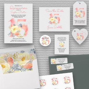 Blush Pink Floral Nummer 15 Bewaar de datum Aankondigingskaart