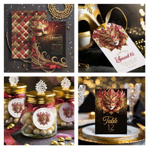 Sweet 16 Masquerade Rood Goud ID1032 Kaart