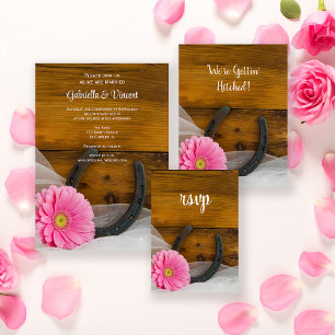 Roze Daisy Hoefijzer Country Weddenschap RSVP-kaar RSVP Kaartje