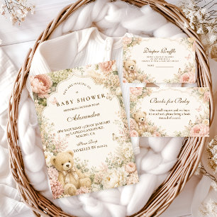 Botanische Bloemige Teddybeer Baby Shower Servet