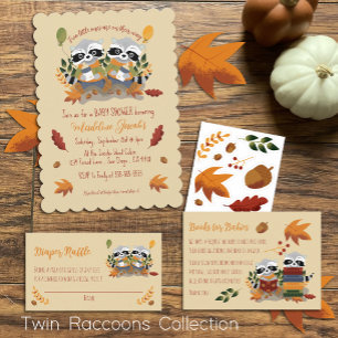 Twin Raccoons Woodland Baby shower Invitation Kaart
