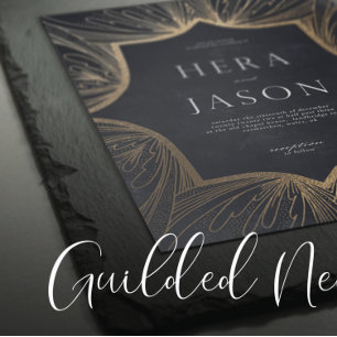 Art Nouveau faux brons en donkergroen uitnodiging