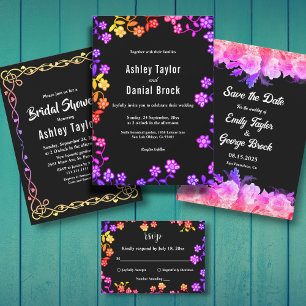 Elegante neon kleuren Rozen Modern Floral Wedding Save The Date
