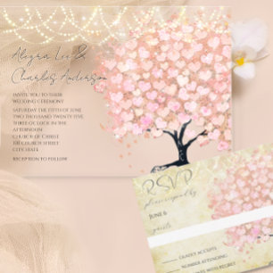 Rustic Millennial Roze Hart Blad Boom Bruiloft Kaart