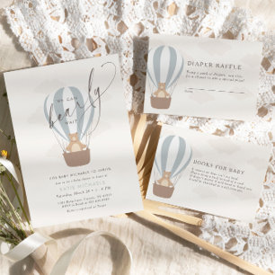 We kunnen nauwelijks wachten   Baby Boy Blauwe Bal Informatiekaartje