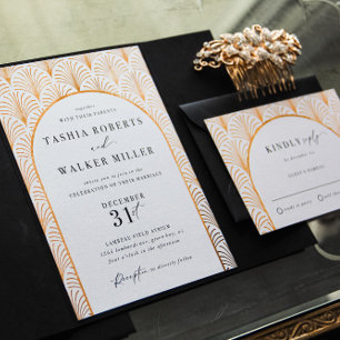 Officiële Black Stropdas Gold Art Deco huwelijksui Kaart