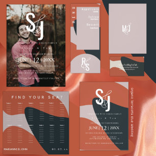 Organic Terracotta Blue Typography Wedding Kaart