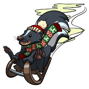 Stinkdier op een gesmeed, smelly kerstslaapCartoon Feestdagenkaart