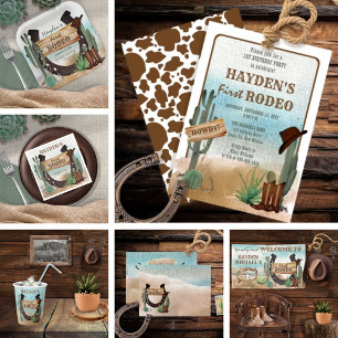 Eerste Rodeo Cowboy Western Boy 1st Birthday Party Kaart