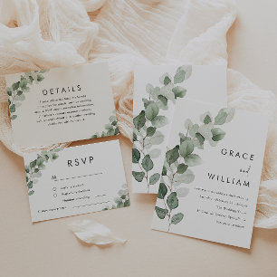 Sage Green Leaf Wedding Gold Border Folie Uitnodiging