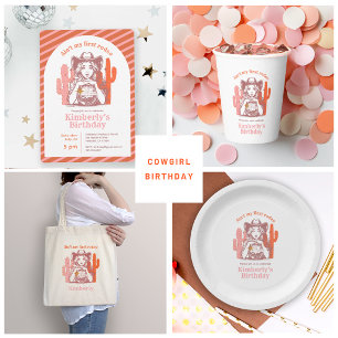 Retro Roze Oranje Disco Bal Cowgirl Verjaardag Acryl Uitnodigingen