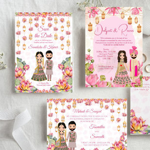 Lotus lantern Indian bruiloft mehndi sangeet Kaart