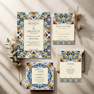 Talavera azulejo blauwe tegel  bruiloft bedankdoosjes