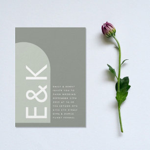 Sage Arch Moss Abstract Japandi Minimalism Wedding Kaart