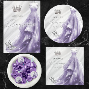 Zilveren Paarse Jurk Winter Sneeuwvlokken Quinceañ Kaart