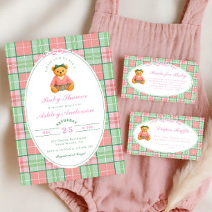 Pink Polo Teddy Bear Girl Baby shower Kaart