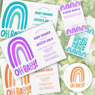 OH BABY SHOWER Sweet Blue Rainbow CUSTOM QR CODE Kaart