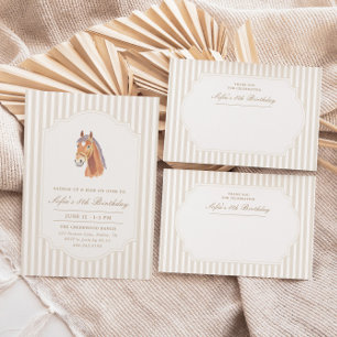 Neutraal bruin vintage pinstripe bedankkaart