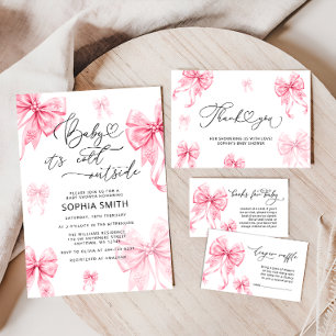 Cold Outside Winter Pink Bow Books voor Baby Informatiekaartje