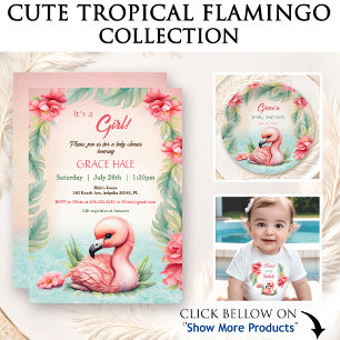 Tropical Summer Roze Flamingo Meisje Baby shower Papieren Bordje