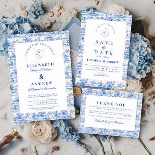 Elegante Delft Blauw Chinees Huwelijk Bedankkaart