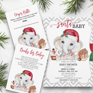 Santa Baby shower Cute Holiday Elephant Chevron Kaart
