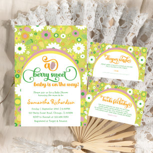 Strawberry Floral Baby shower Invitation Kaart