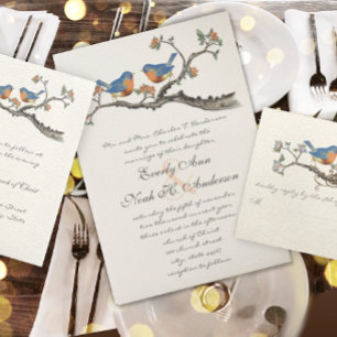 Kute  Bluebird Wedding Invitting Kaart