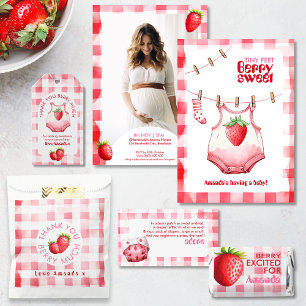 Luier Raffle Baby shower Aardbei Gingham Roze Informatiekaartje