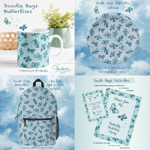 Doodle Bugs Vlinders - blauw - naadloos patroon. Koffiemok