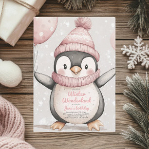Whimsical Penguin Verjaardag    roze Medium Cadeauzakje
