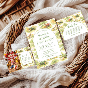 Pastel Boerderij Trekker Barnyard 1e Verjaardag Bedankkaart