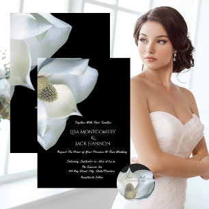 Elegant Magnolia Black and White Wedding Ronde Sticker