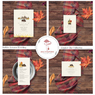 Buffalo Bison Waterverf Mountains Autumn Wedding Kaart