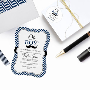 Oh Boy Mustache Baby shower Invite / Navy Kaart