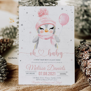Winter Sneeuwvlok Pinguïn Invitation Baby shower Kaart