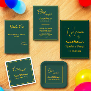 Minimaal chique groen en goud delicaat 1e verjaard bedankkaart